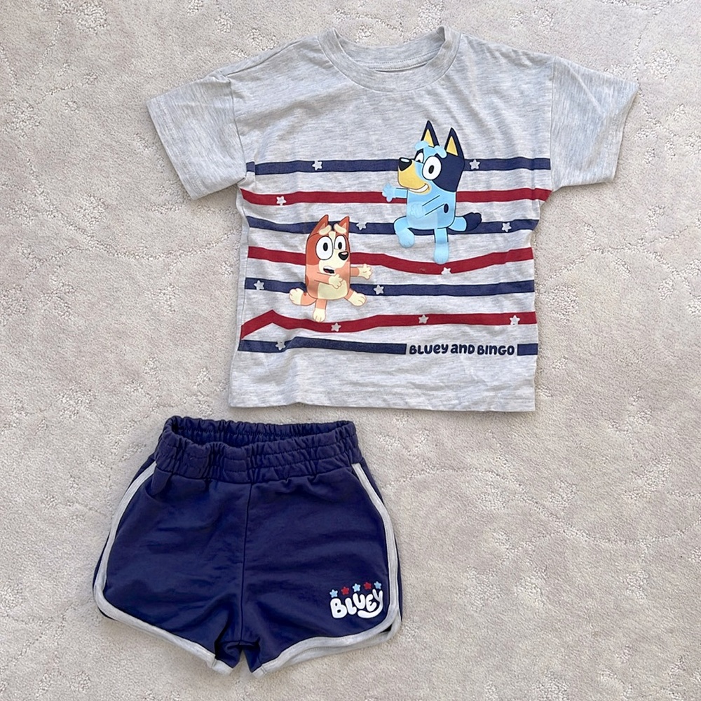 NWOT 4T Bluey & Bingo Short Sleeve w/Matching Short Outfit